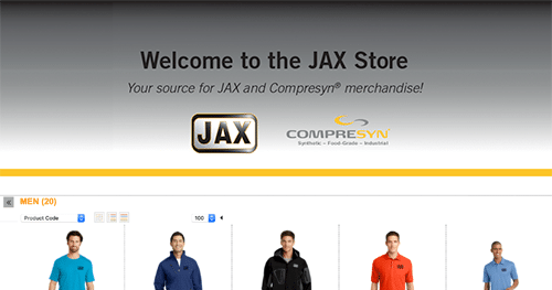 the jax store website is shown with a variety of clothing items