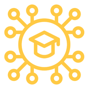 a yellow icon with a graduation cap on it